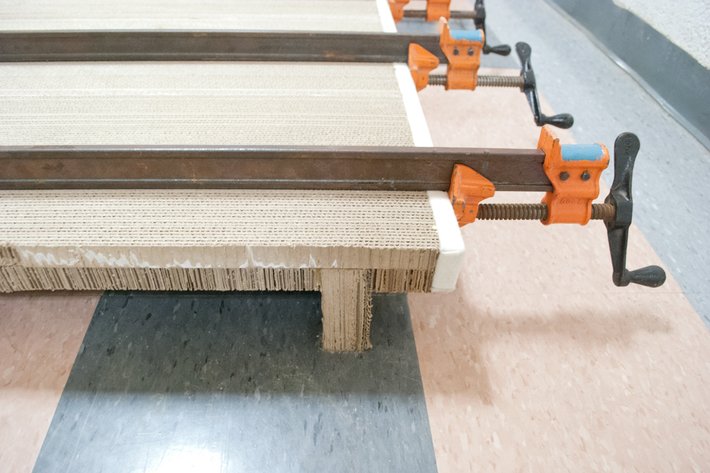 wastestream furniture repurposing materials exploration tables stools cardboard felt making craft process texture