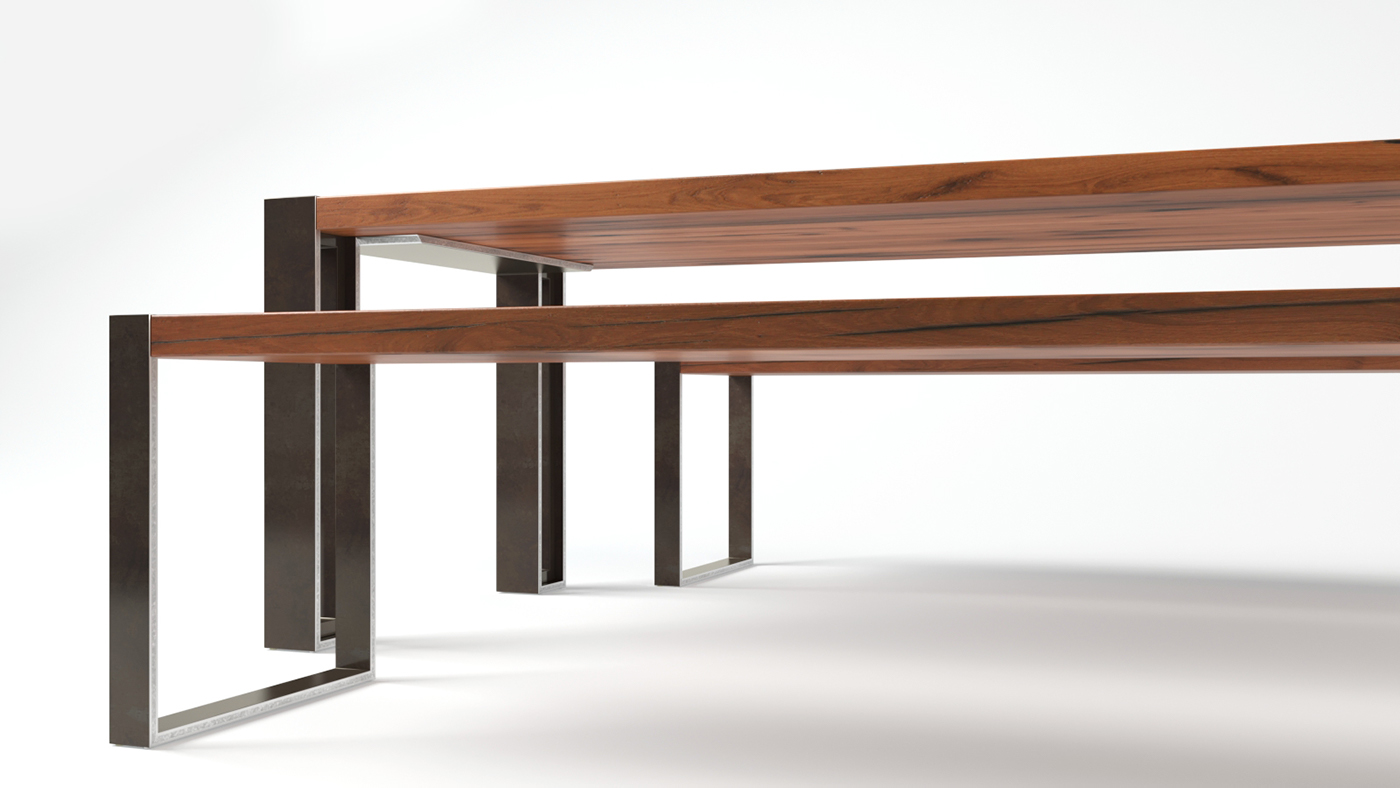 Charles Table and Bench from Stacklab The Charles Table and Bench table bench furniture 3D model Render visualization