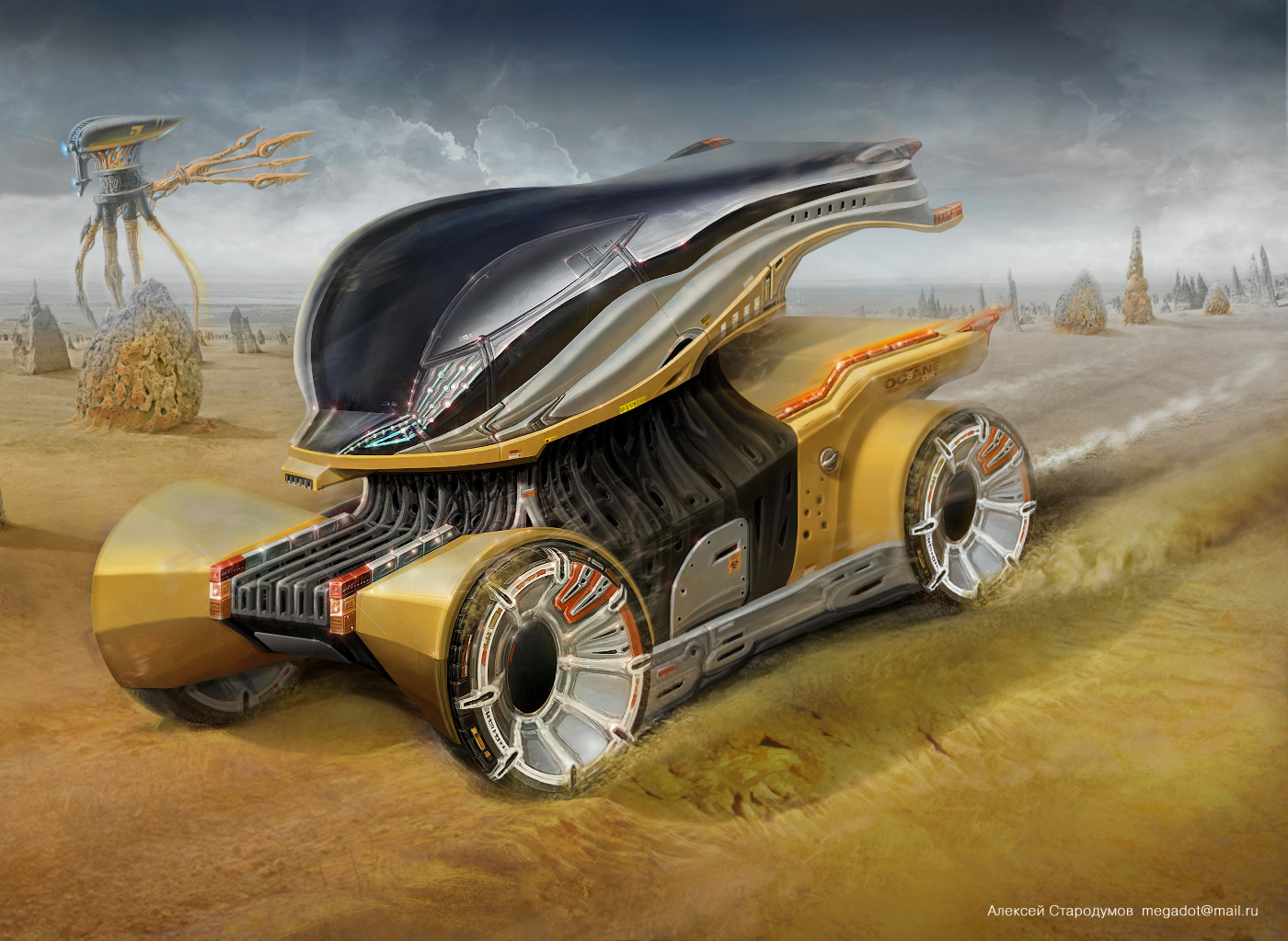 concept-art car sci-fi fantasy CGI Vehicle tripod Creative Retouching 3D Matte Painting