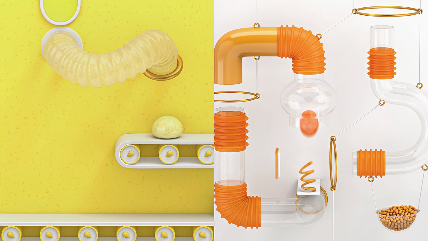 3D Pack banana honey factory machine lab animation  motion graphics  beauty
