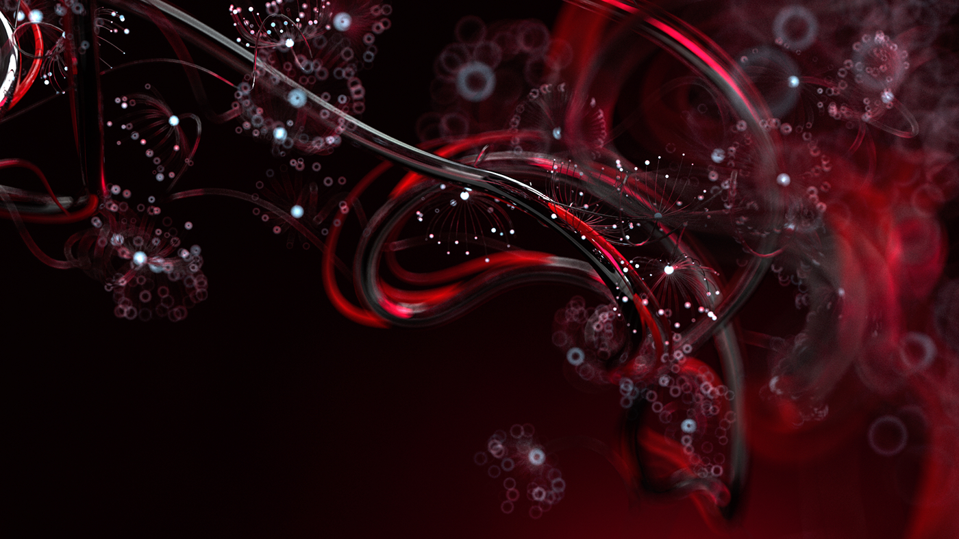 abstract art red Flowers chrome glass background