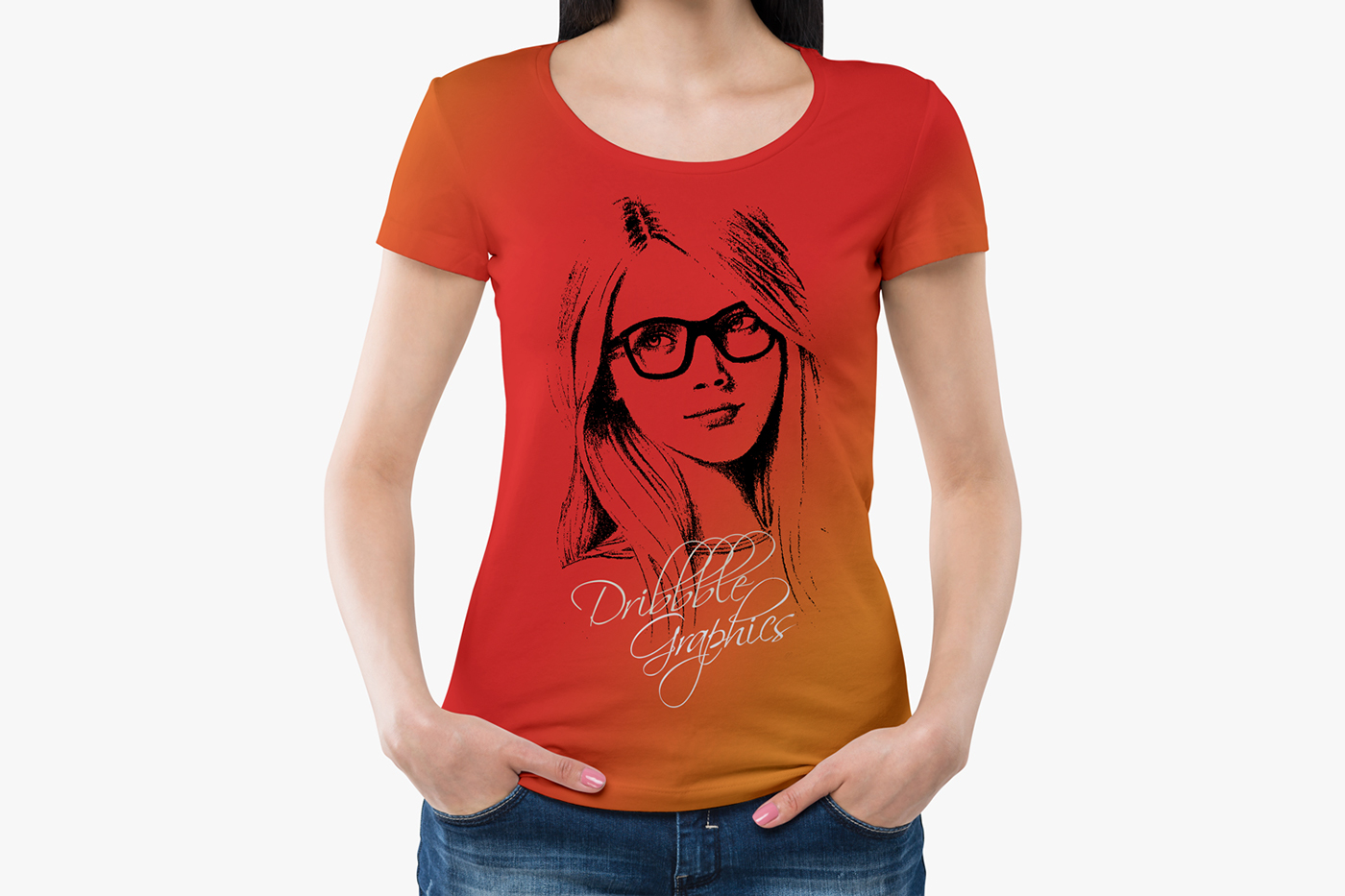 Download Free Girl Wearing Round Neck T-Shirt Mockup on Behance