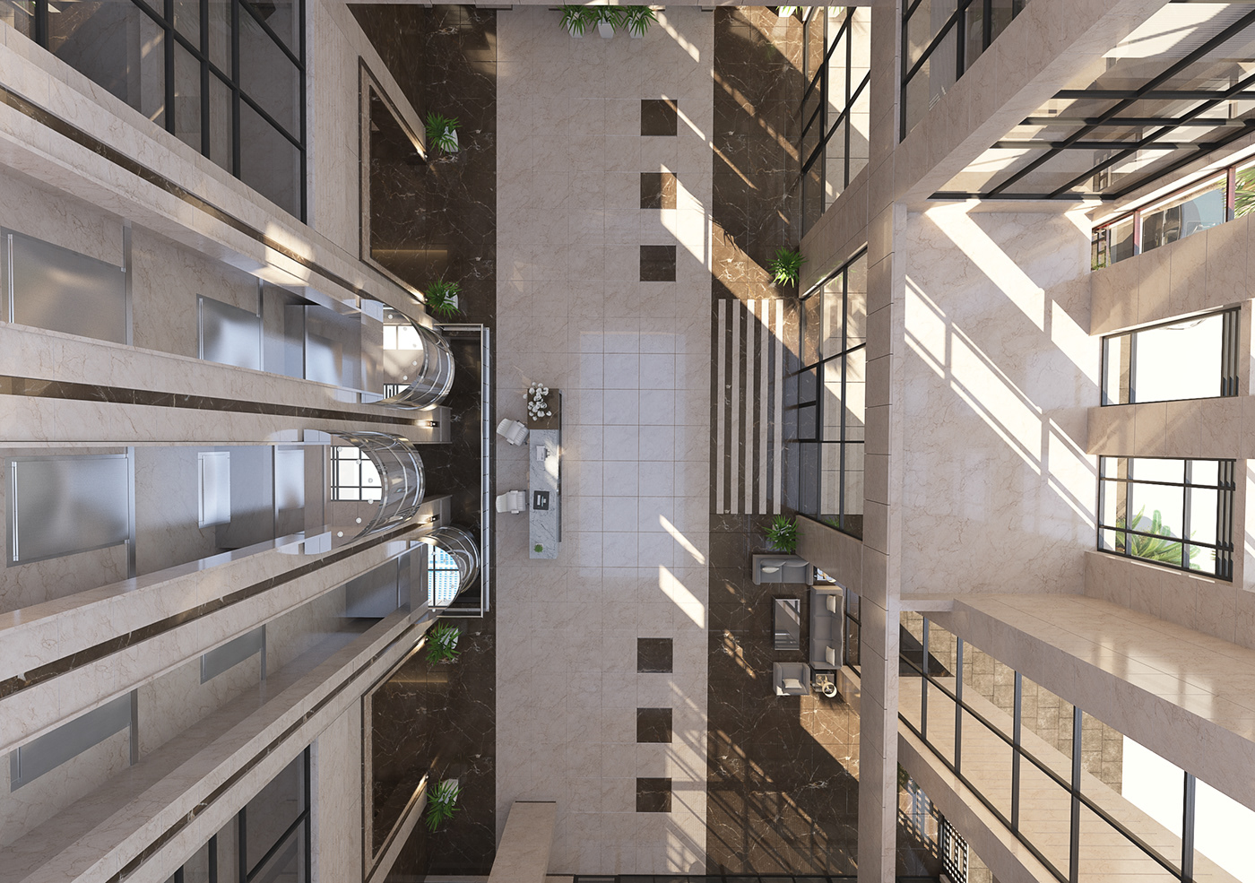interior design  lifts lobby Modern Style reception visualisation