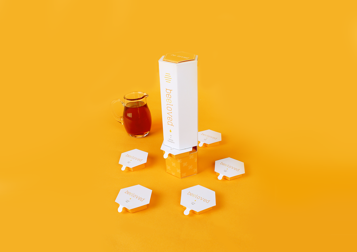 Packaging packaging design beeloved honey Food  packets simple Fun vibrant creative