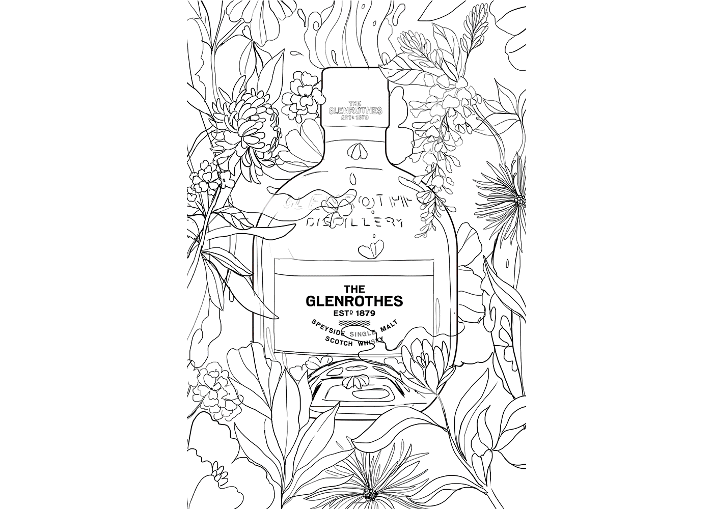 alcohol botanical bottle Flowers GLENROTHES handmade intervention Mural Whiskey Whisky