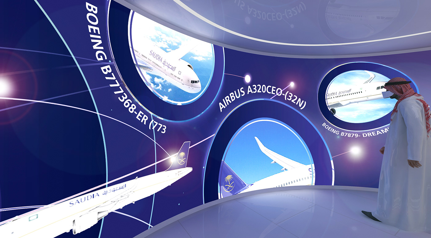 Aerospace airline brand design Event Design Events exhibitionstand marketing   saudia visual identity