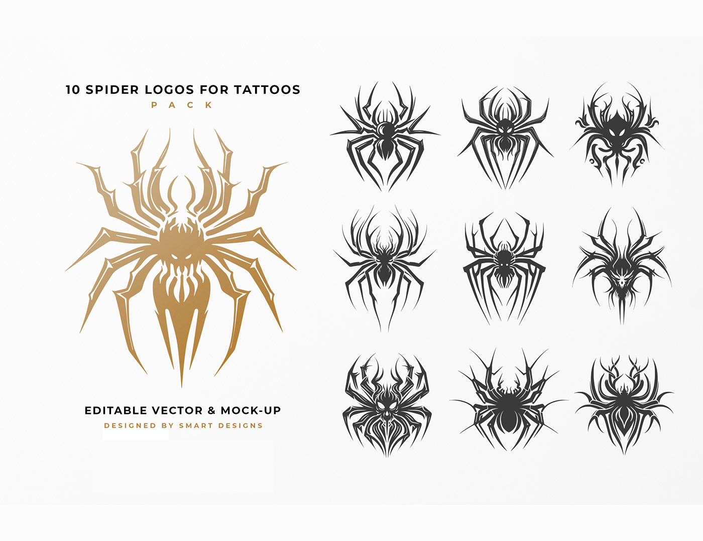 black and white Digital Art  ILLUSTRATION  ink logo Pack Silhouette spider tattoo vector