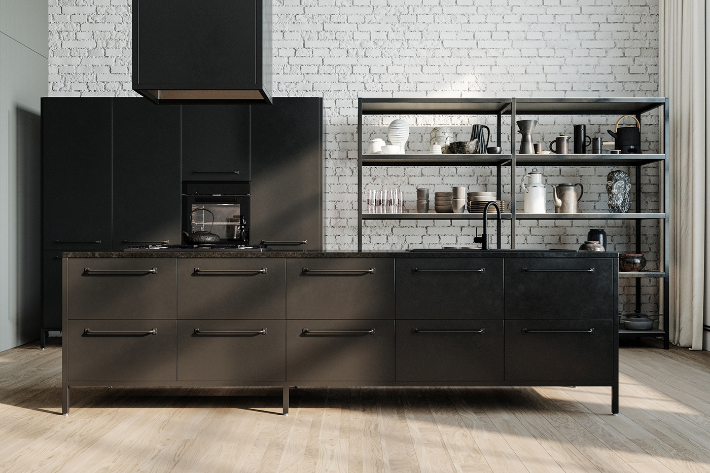 3D archviz kitchen CGI FStorm interior design  modern photorealistic Render visualization
