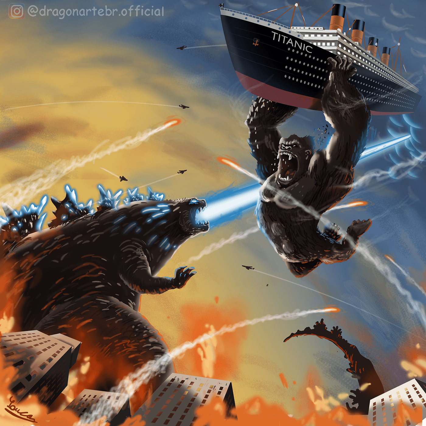 Godzilla vs Kong funny Digital Art  comic art cartoon detailed ILLUSTRATION  realistic art digital illustration concept art
