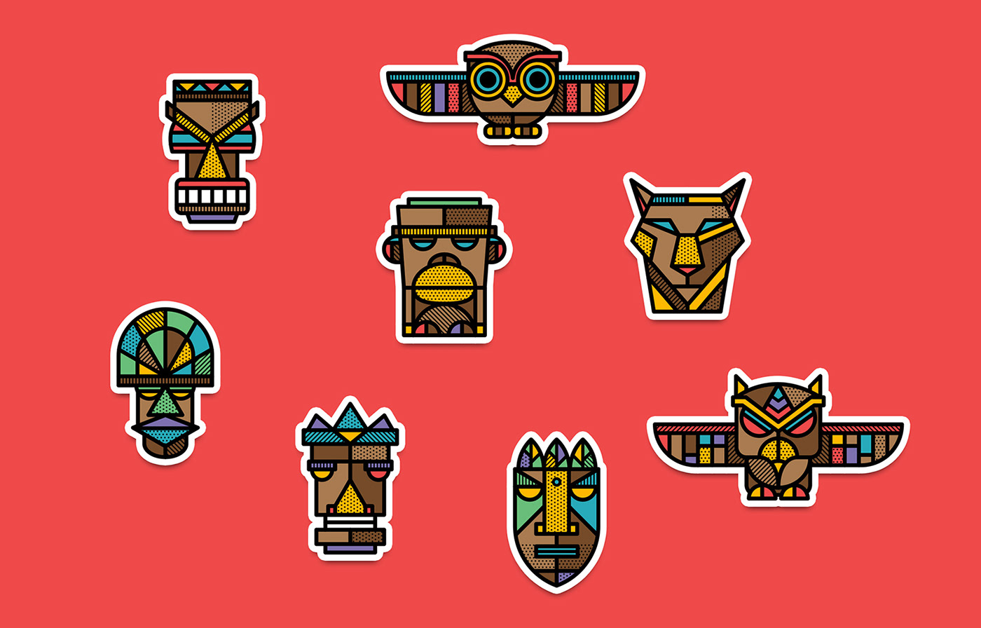 african Character geometric masks mike karolos Patterns pin Pop Art Tiki Totem