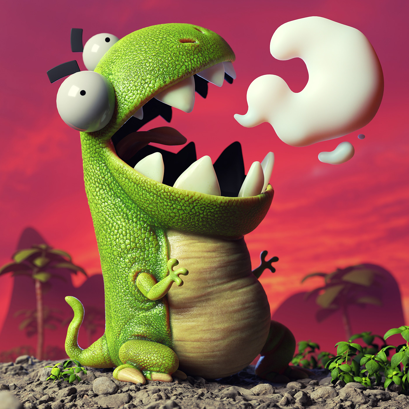 3D artwork blender cartoon Character design  cute illustration Digital Art  Dinosaur Landscape
