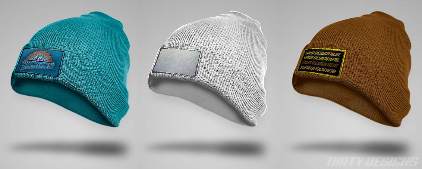 Mockup psd beanie winter HD patch Embroidery free Clothing