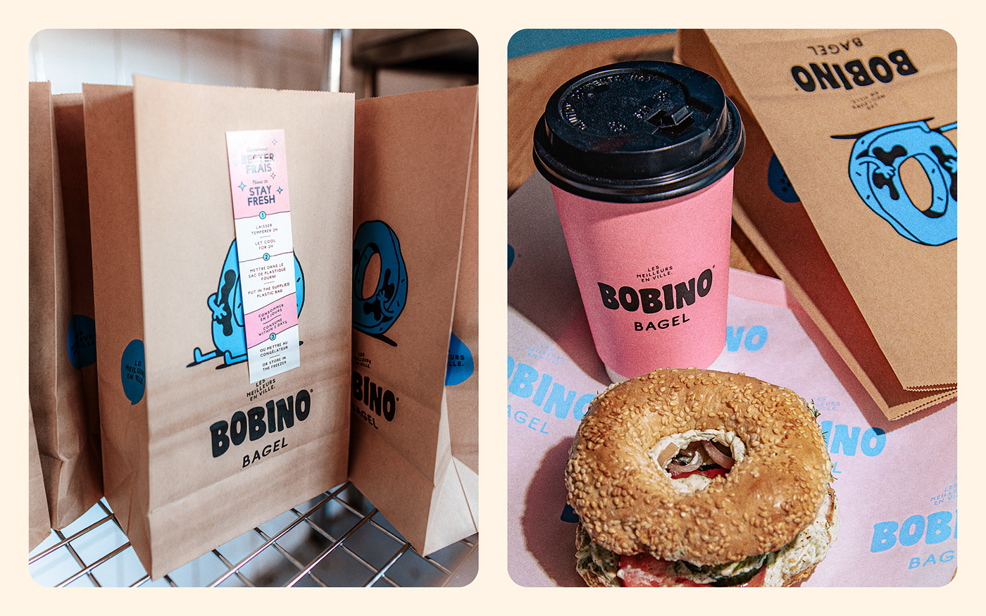 bagel restaurant pink cute Character design  Packaging interior design  brand identity Food  Environment design