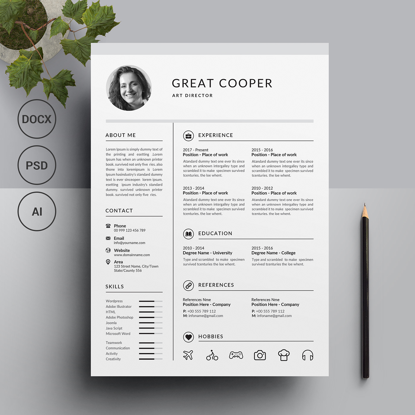 2 page page a4 clean CV design elegant elegant resume female Resume