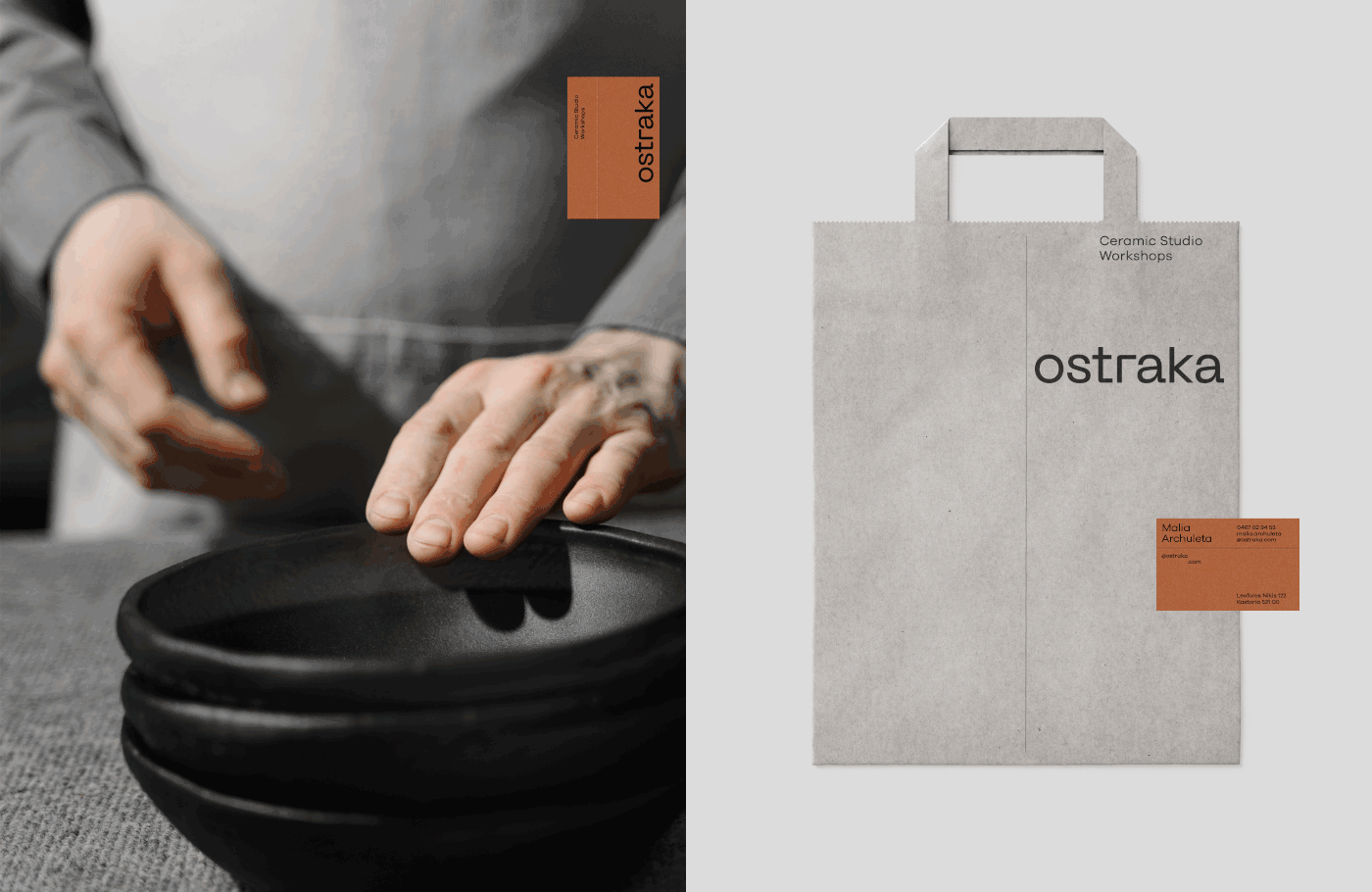 ceramics  minimal monotone orange Pottery typographic brand identity contemporary print stationary