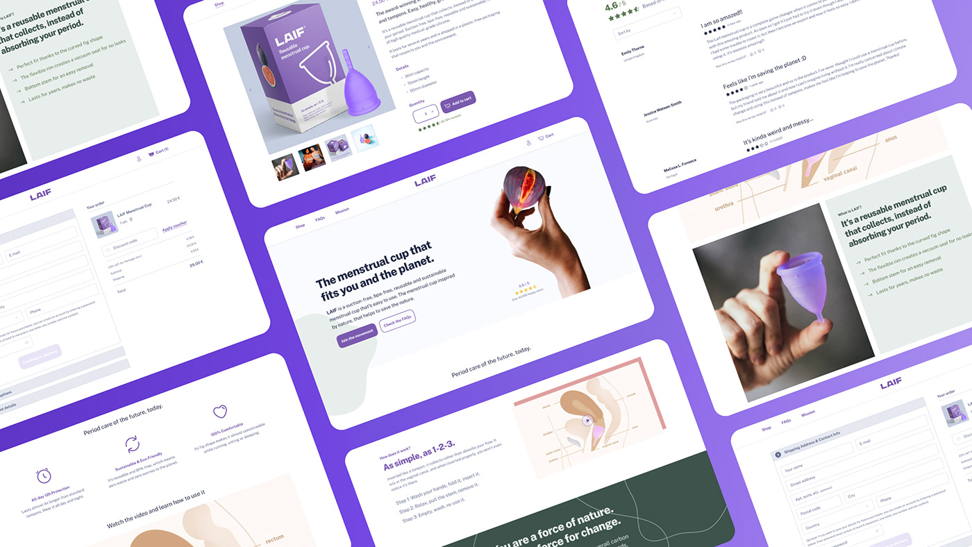 Ecommerce interface design landing page menstrual cup Online shop online store UI Case study UX design visual design Website