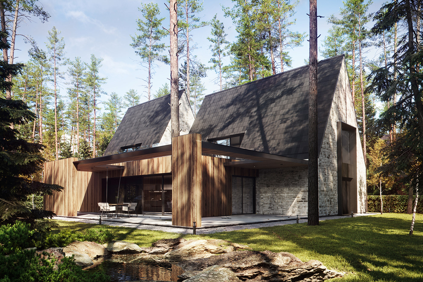 visualisation house 3D architecture design exterior Interior Render CG Cottage