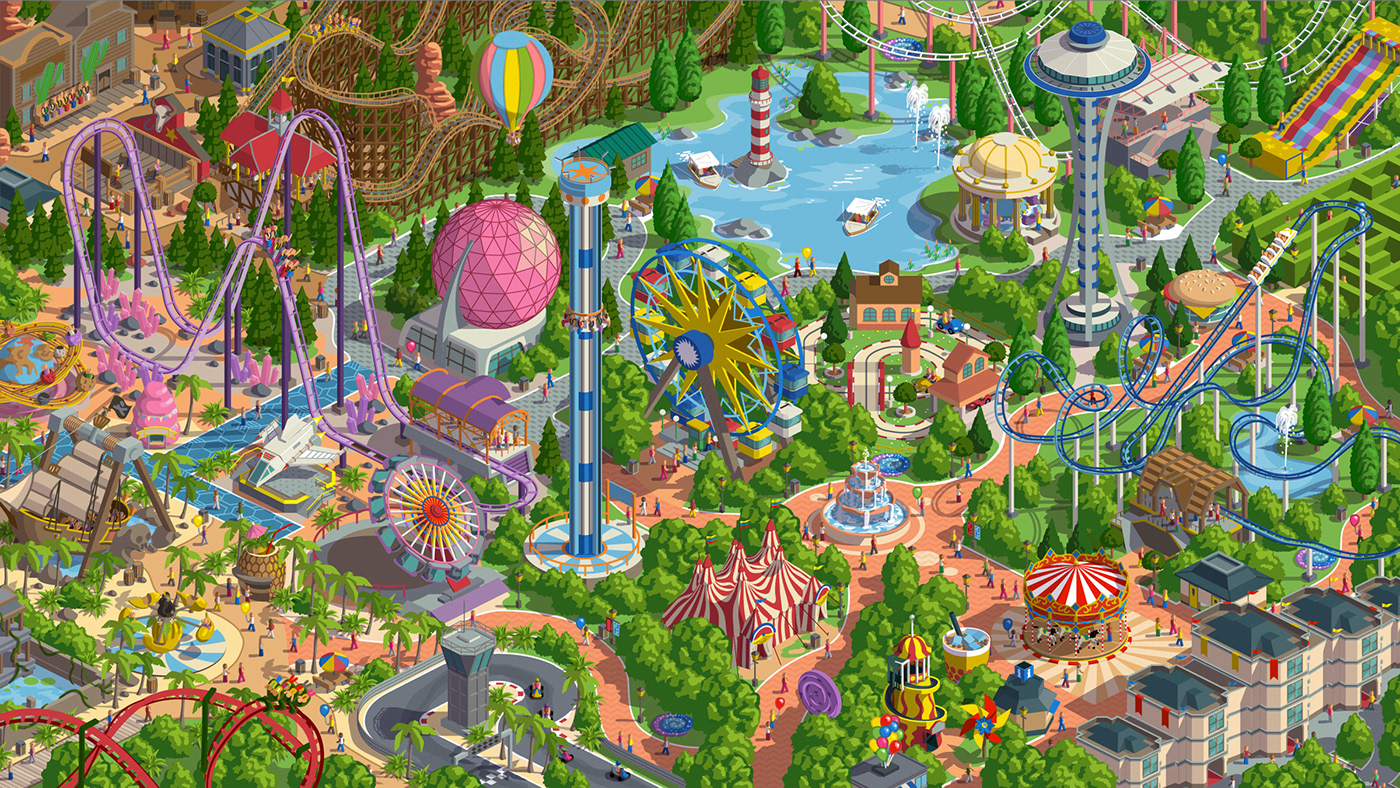 Theme Park amusement park Isometric isométrique Leisure video game isometry Park Landscape map