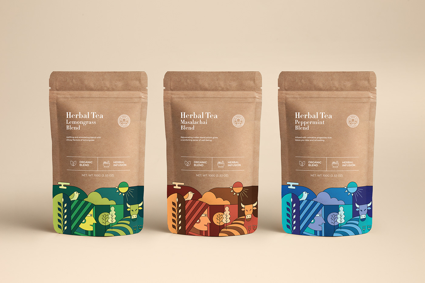 design graphic design  green tea herbal ILLUSTRATION  organic Packaging tea Tea Packaging vector