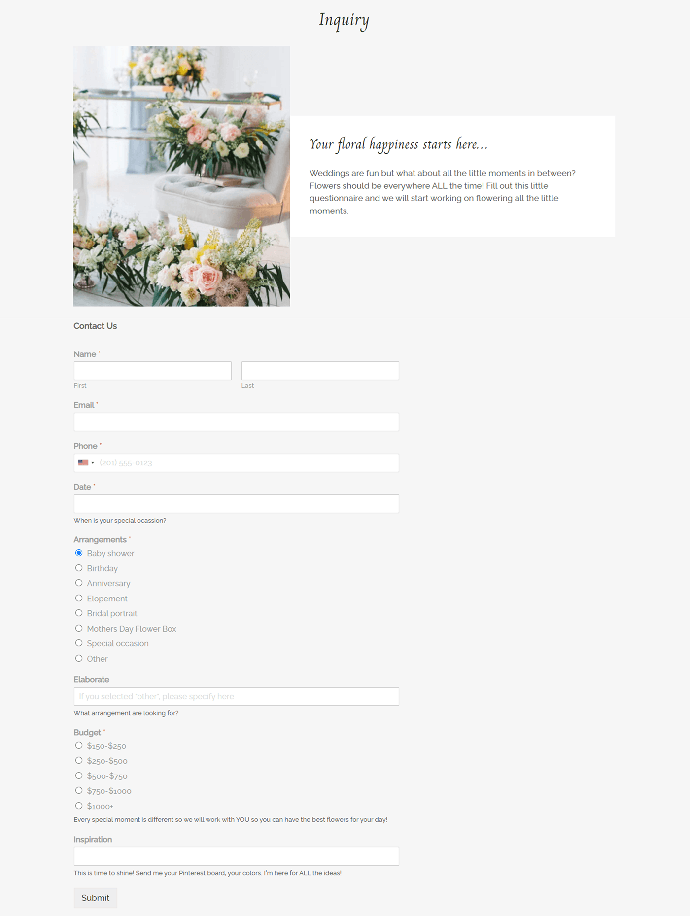 Wedding Flowers wedding bouquet bricks builder wordpress Figma wedding florist