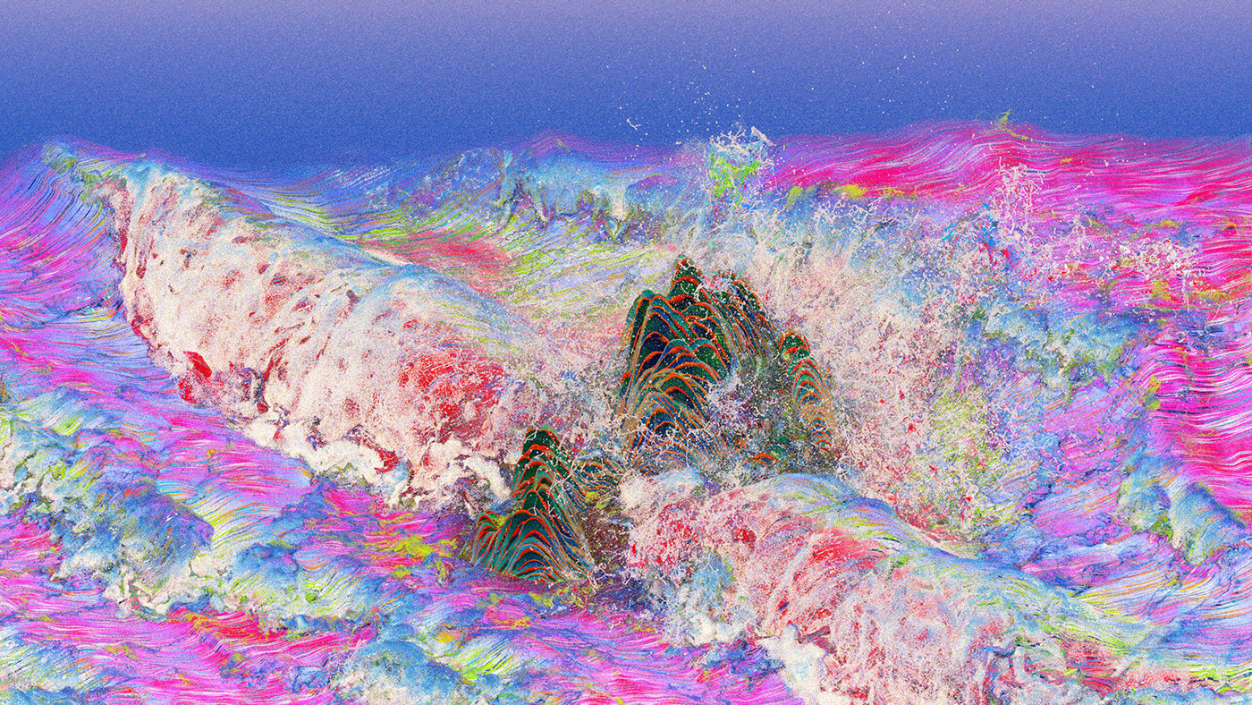 3D Render houdini octane chinese sea mountains animation  motion graphics  ILLUSTRATION 