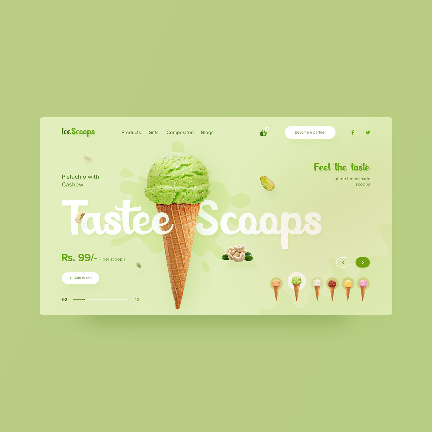 designer designs green ice cream Logo Designs product design  ui designs UX Designs Web Design  Web ui concepts