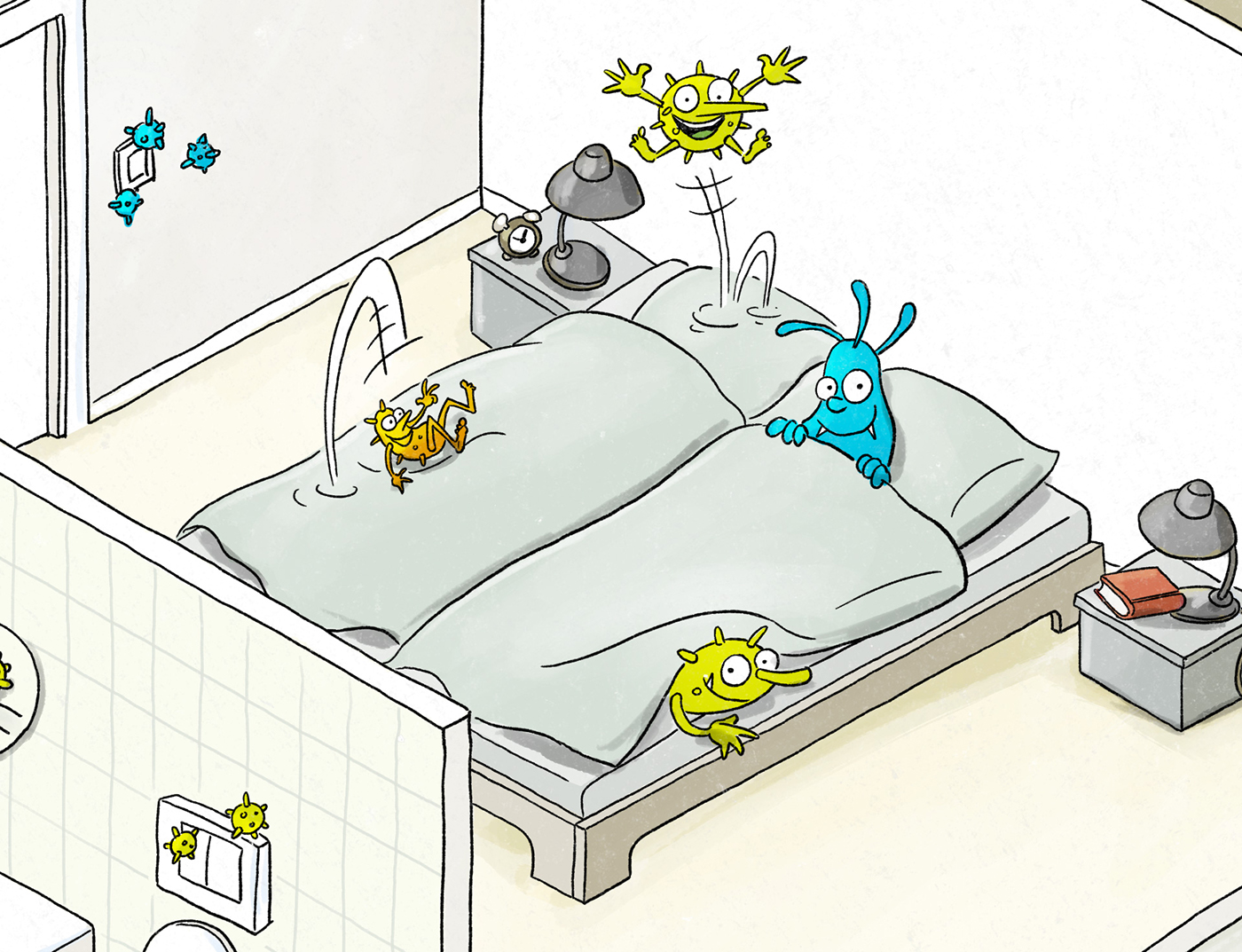 Bacteria mold Bakterien cartoon DigitalIllustration Drawing  editorial editorialillustration magazine Wimmelbild