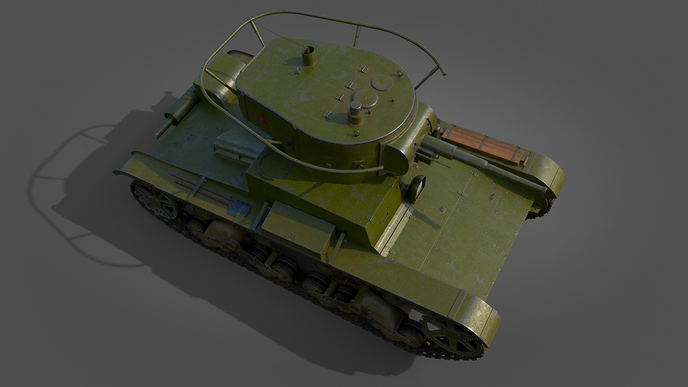 T-26 t-26rt War Tank panzer Vehicle Low Poly game model 3D