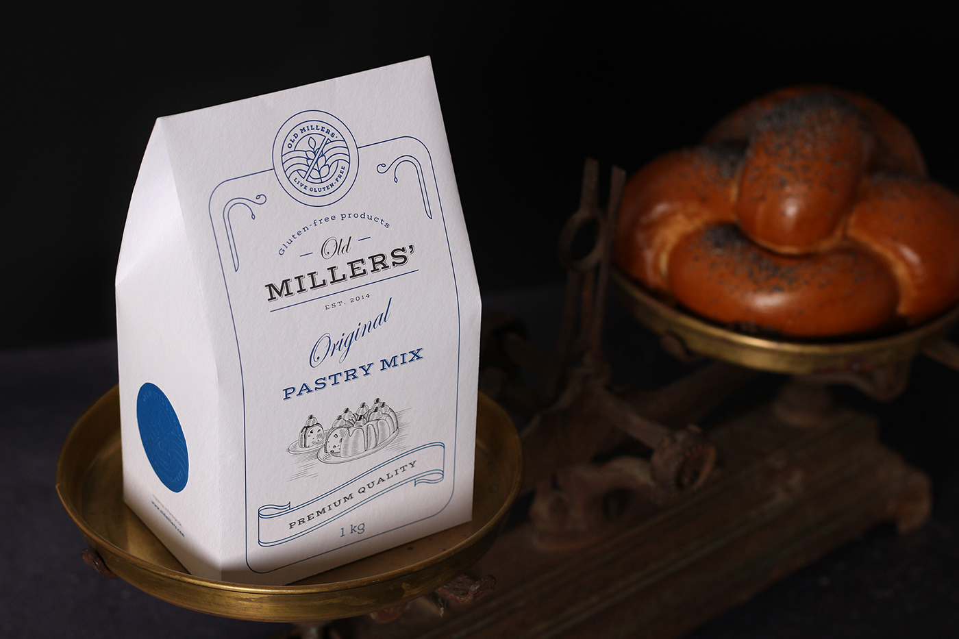 oldmillers glutenfree flour Packaging ILLUSTRATION  Drawing  traditional