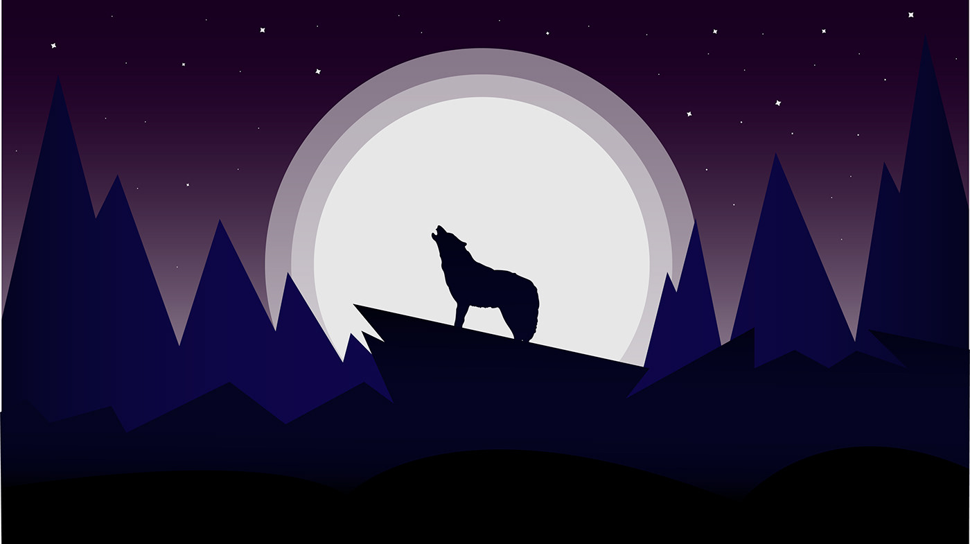wolf Landscape moon night ILLUSTRATION 