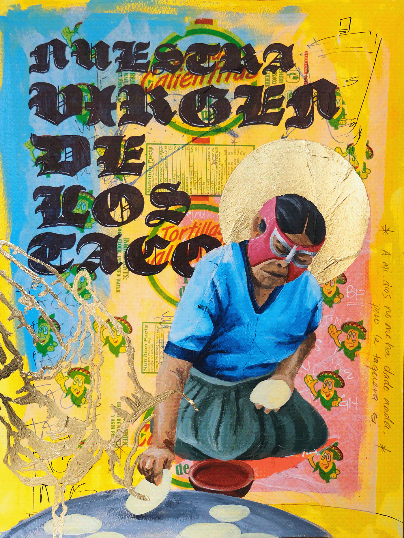 fine art painting   mexico Mexican luchador mixed media collage Latino art Luchadora Mexican artist