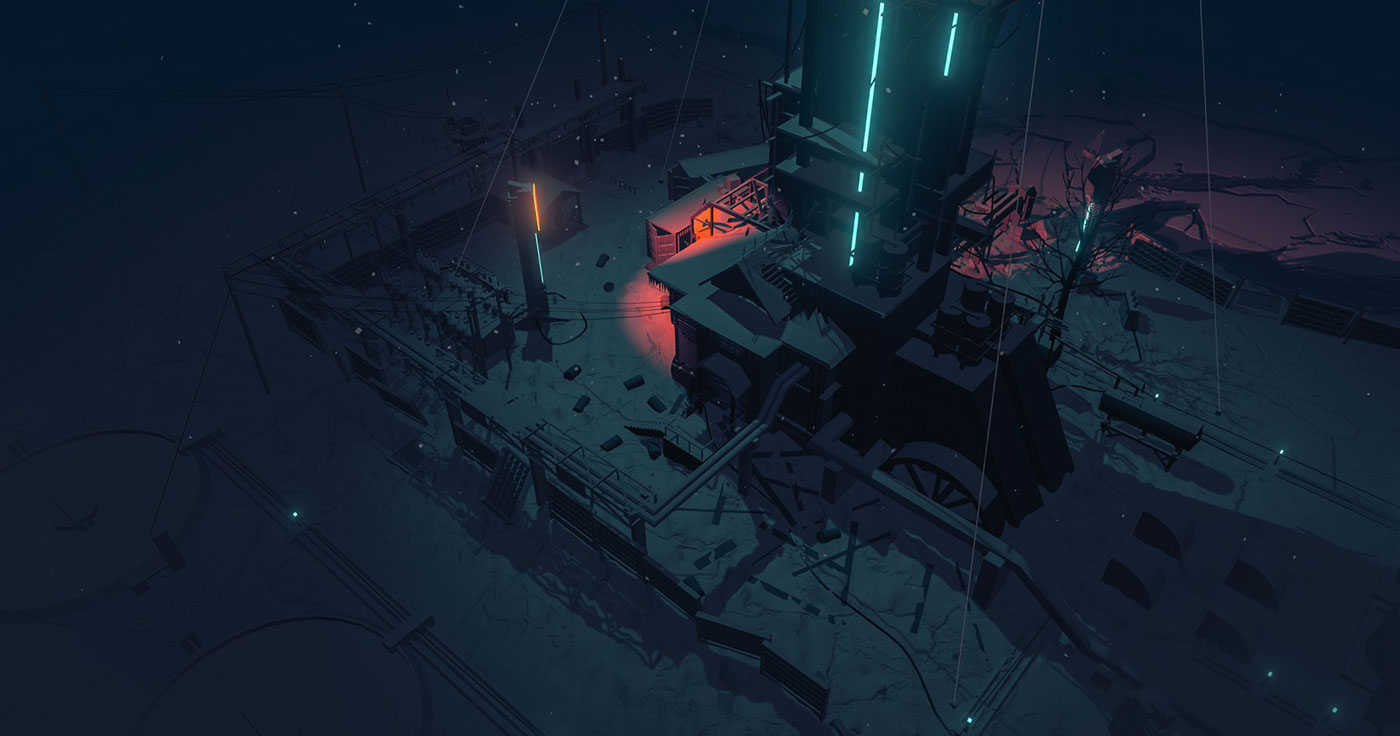 tower house abandoned industrial winter snow night skyscraper lowpoly Landscape