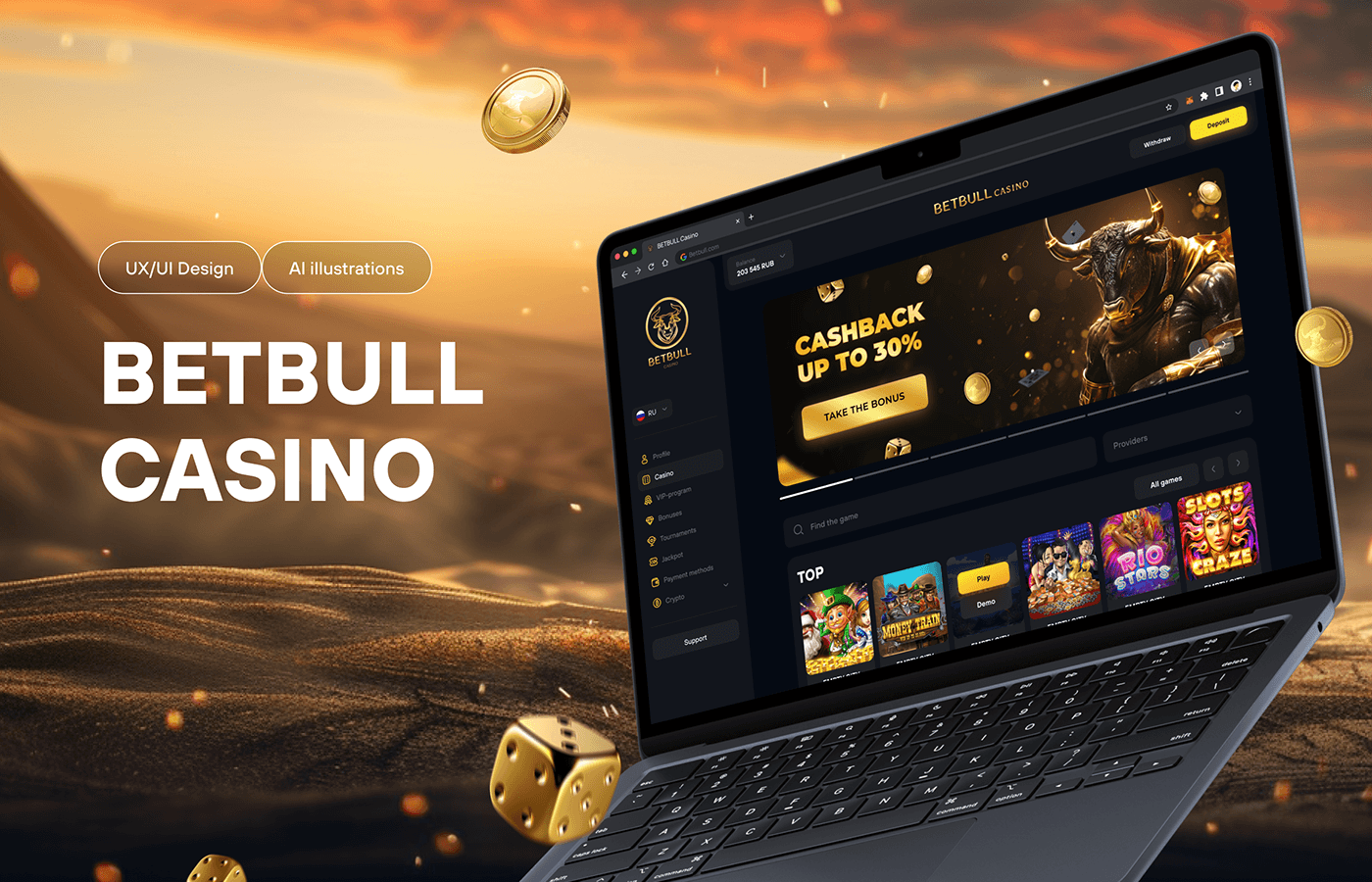 ui design casino gambling betting Slots Casino Online Gaming midjourney desktop UI/UX