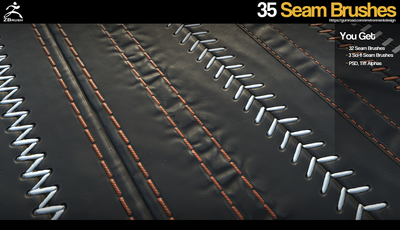 ZBrush - 35 Seam/Stitch Brushes :: Behance