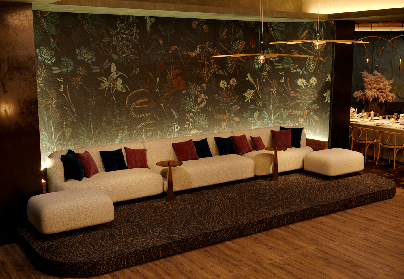 3D 3ds max banquet corona interior design  Render restaurant visualization