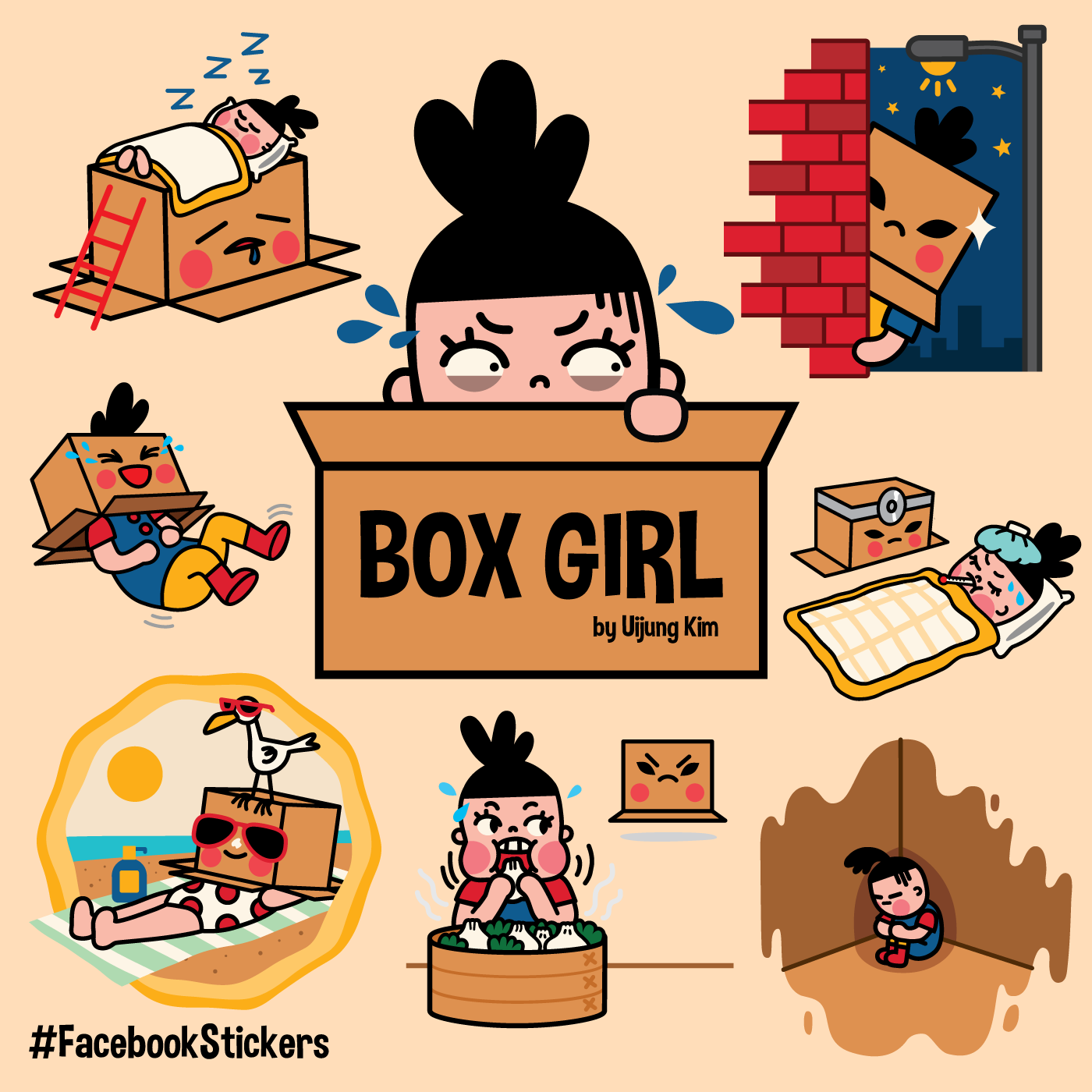 Facebookstickers facebook stickers art Character design  Character cute Vecrtor Illustrator