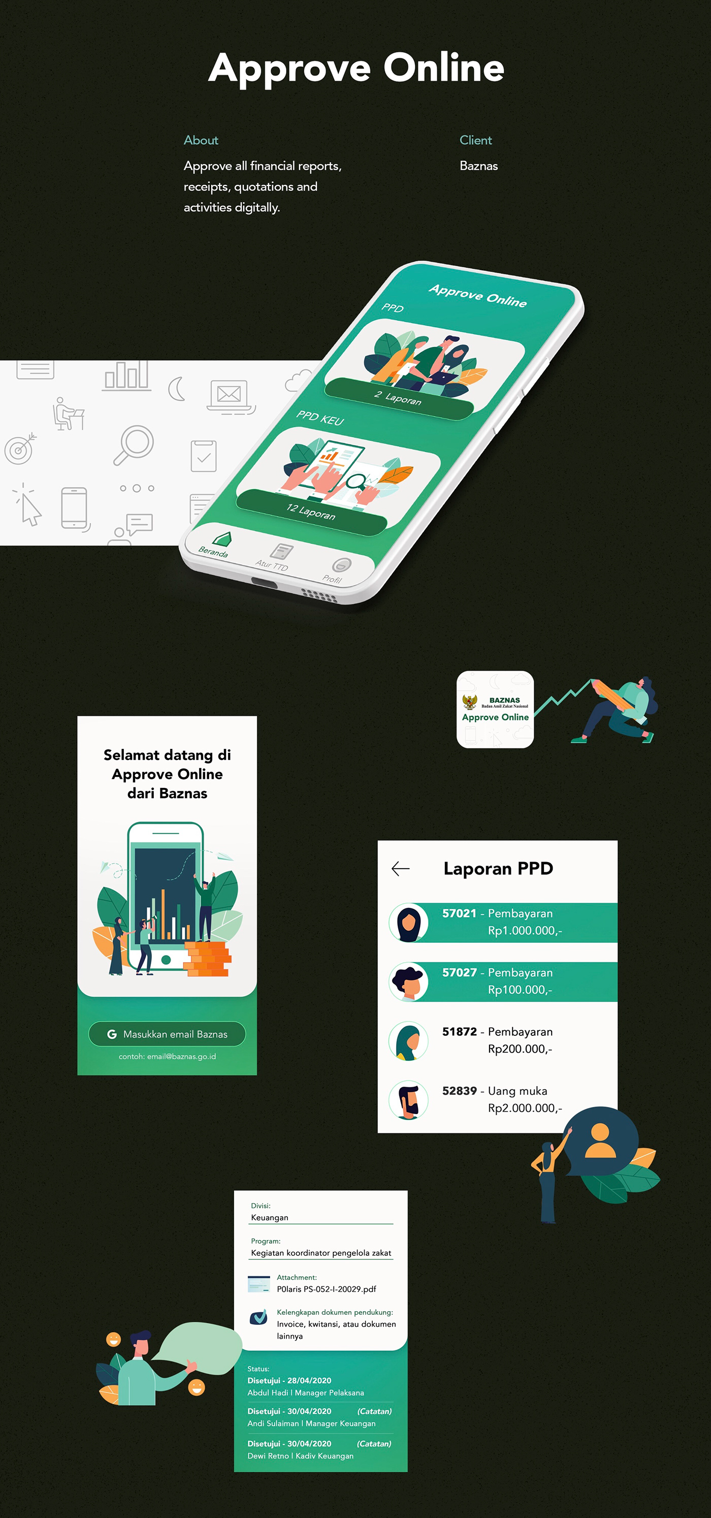 android app approval baznas branding  finance green indonesia Mobile app UI/UX