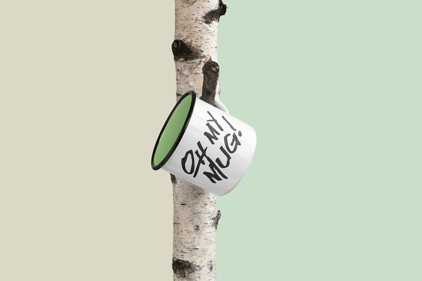 Mug  cup Mockup rope wood concrete Tree  logo top view minimalistic