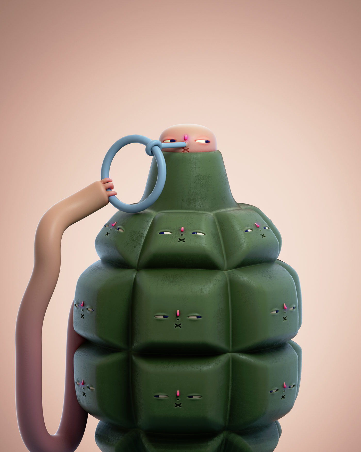 grenade War Weapon 3D cute minimalist surreal toy Fun green