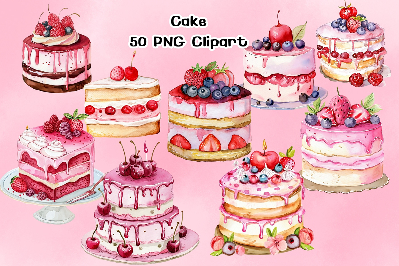 cake cupcake Food  art clipart watercolor Birthday card wedding