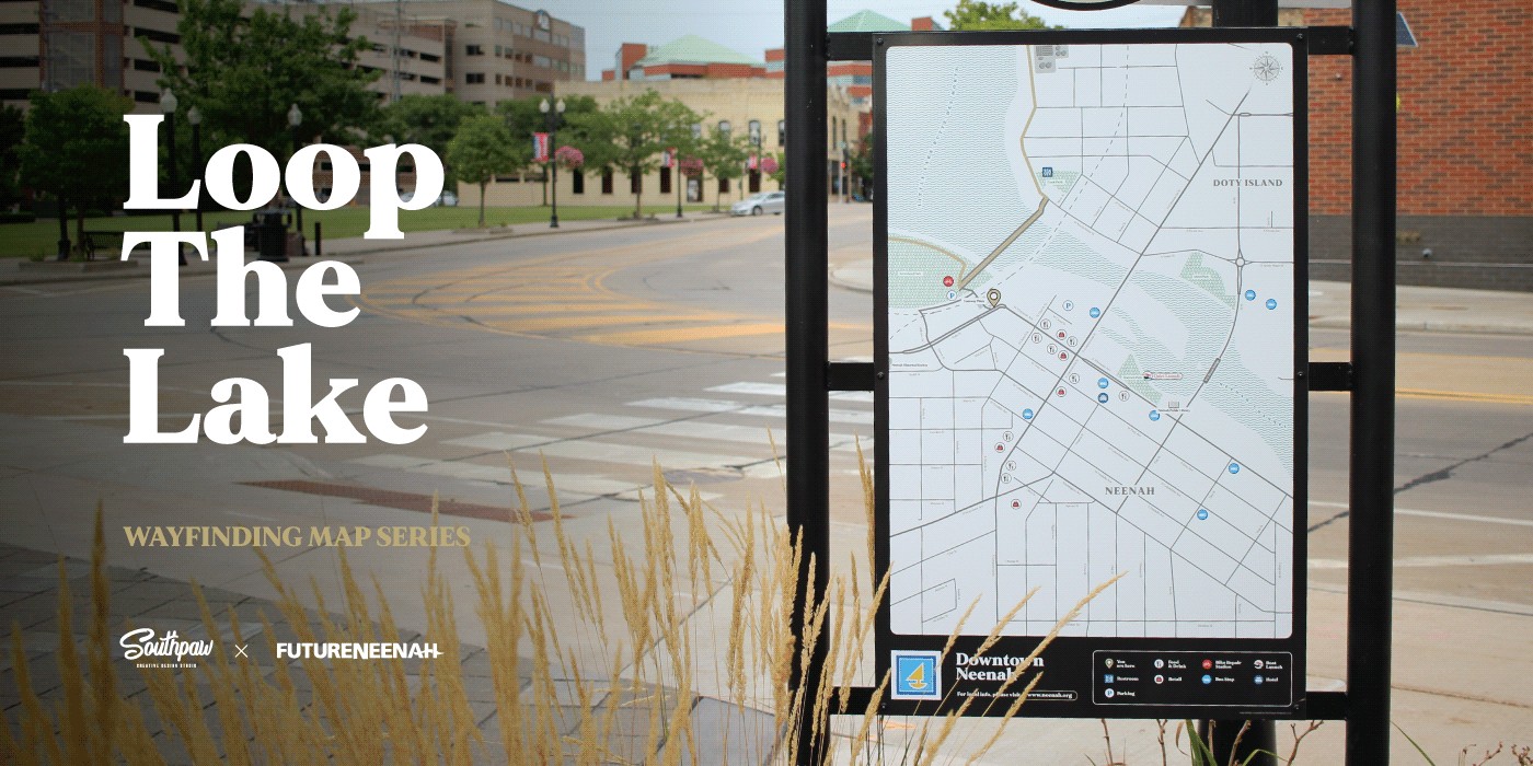 graphic design  ILLUSTRATION  map design neenah Southpaw Projects wayfinding Wisconsin