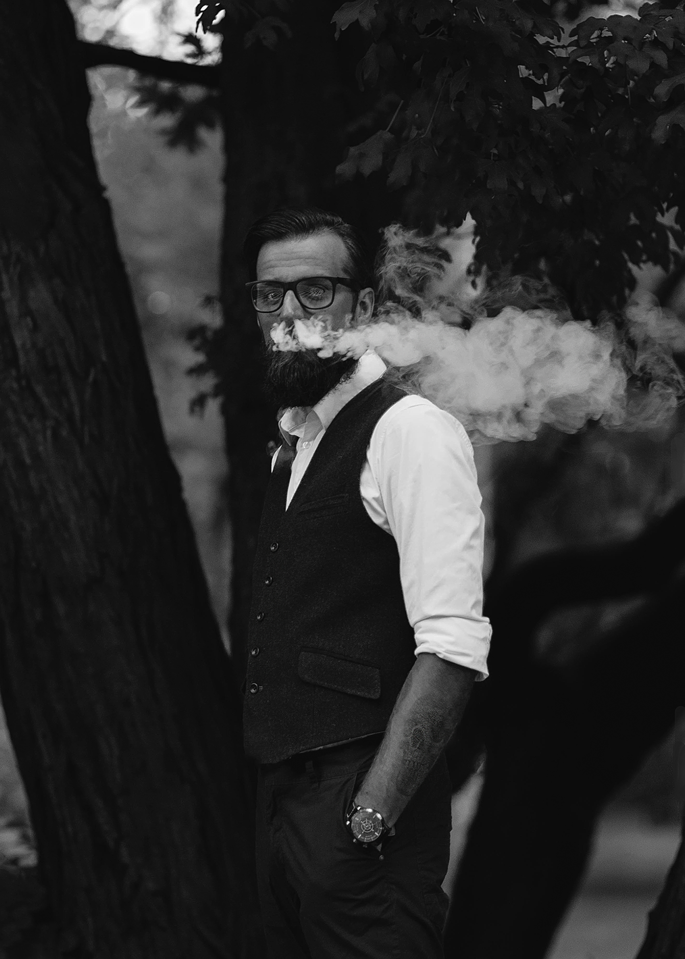 man handsome Photography  black and white elegant polish warsaw beard glasses portrait