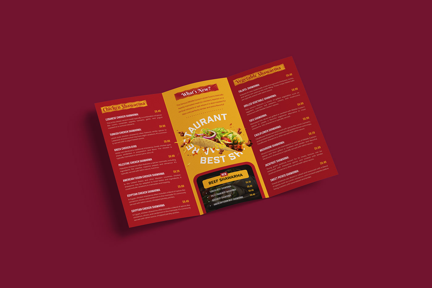 Trifold Menu Brochure Design for Shawarma Restaurant