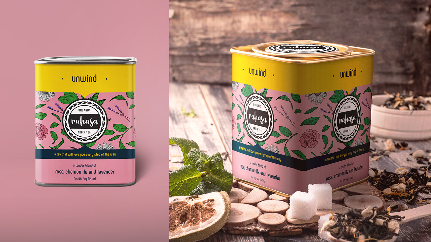 branding  Packaging visual identity organic green tea beverage elegant botanical Rameshwar Chawla