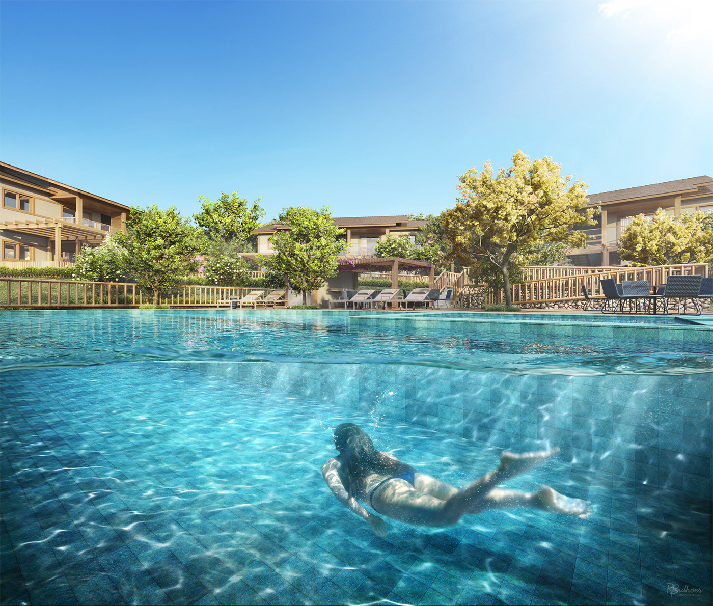 3D architecture archviz Casa de campo CGI Render rendering sótão swimming pool visualization
