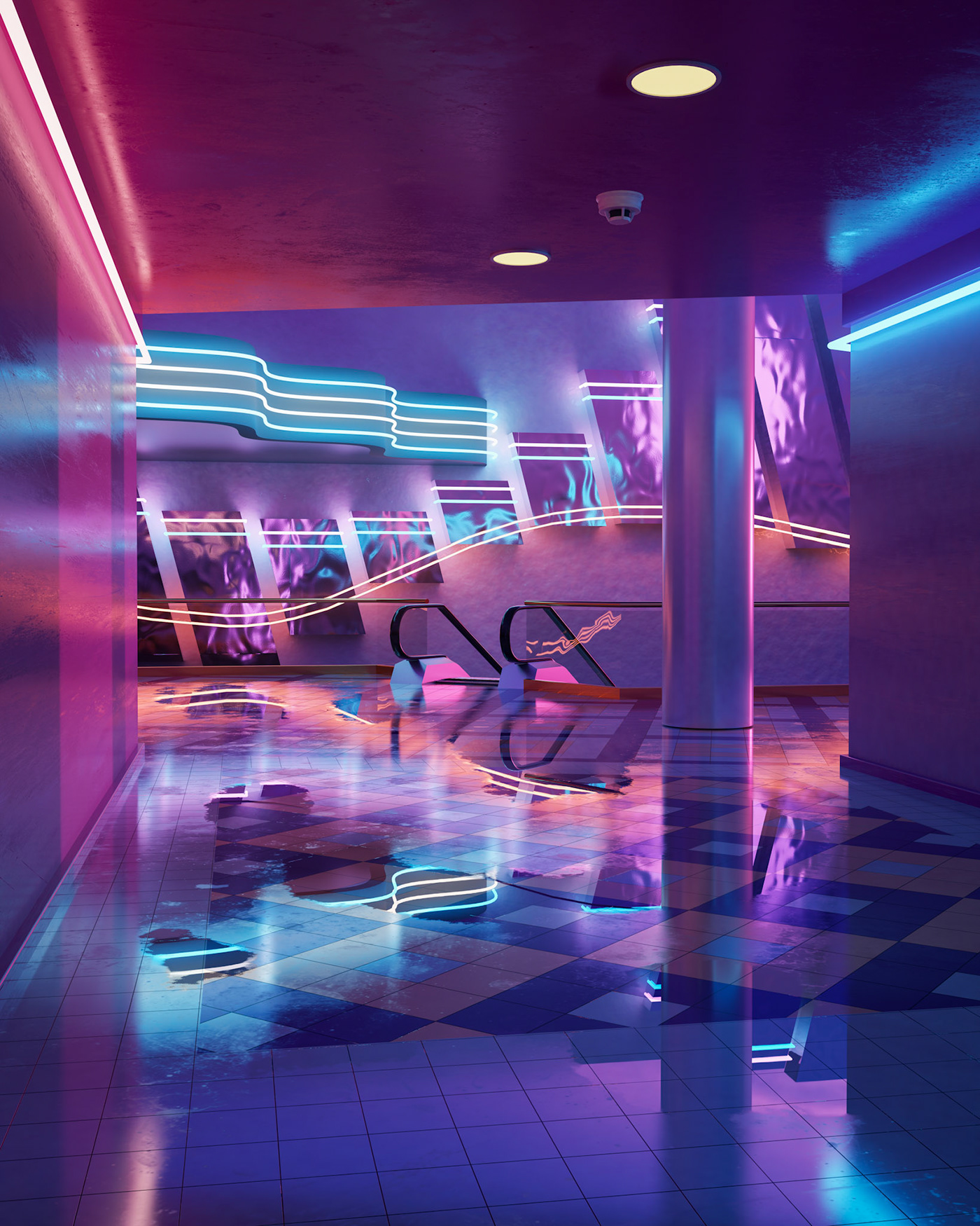 3D 80s aesthetic architecture Interior neon Render Synthwave Urban vapourwave