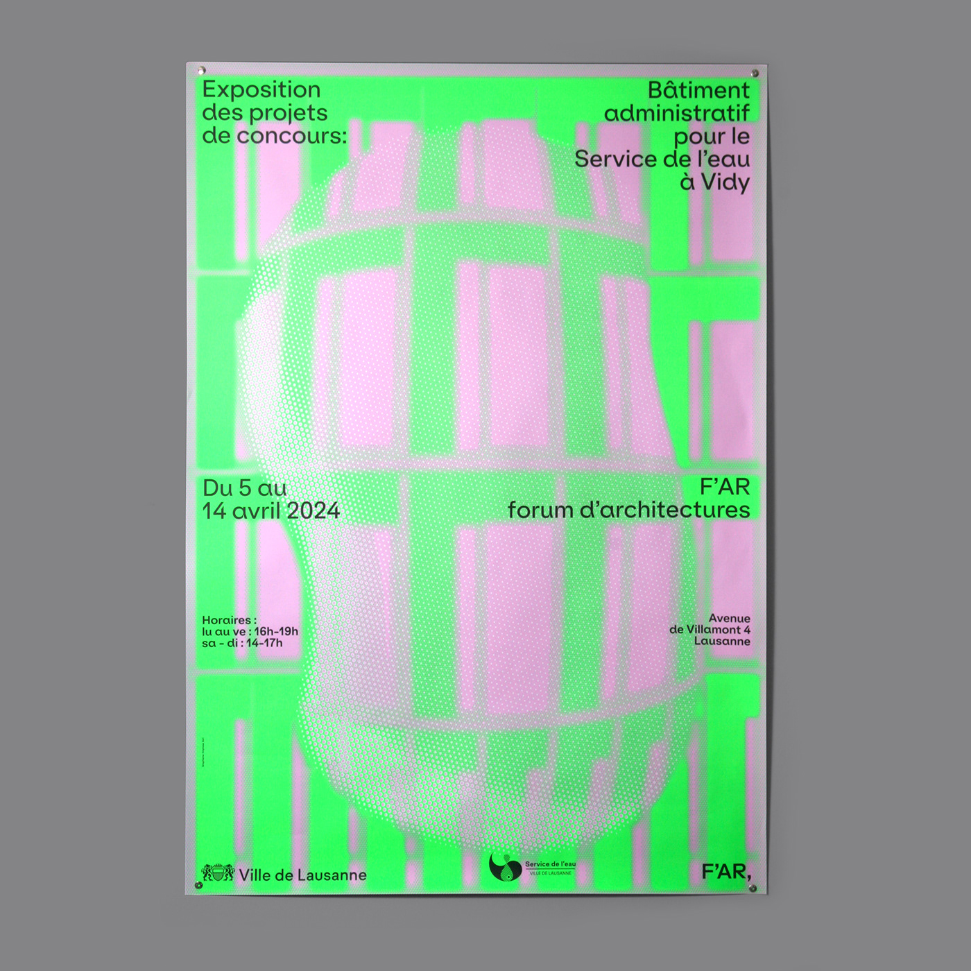 poster architecture water drop fluo swiss design