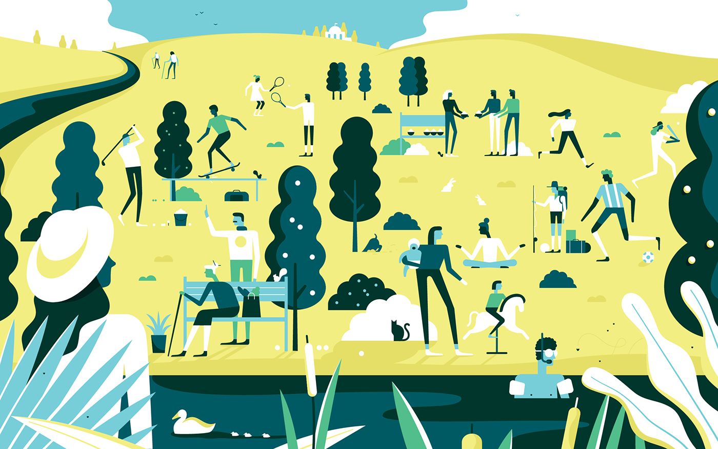 Character vector flat simple art editorial Fun energy Landscape people