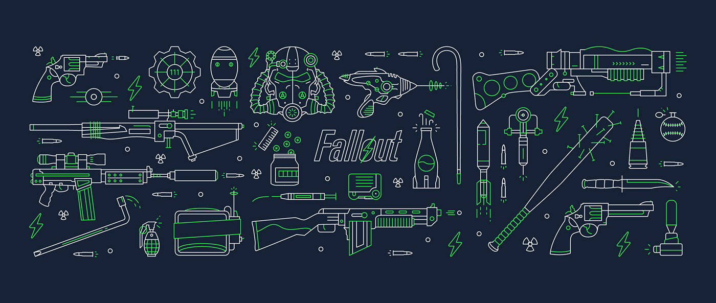 fallout icons weapons Gun Bethesda Technology Armour game iconography editorial
