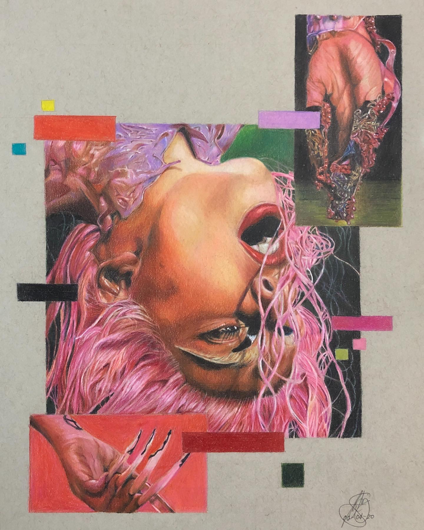 colored pencil glitches ILLUSTRATION  Lady Gaga pencil portrait Realism